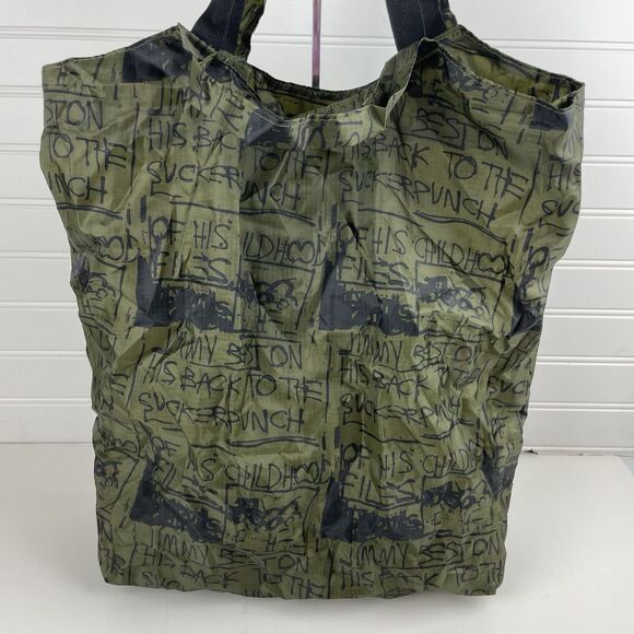UNIQLO Jean Michel Basquiat Pocketable Tote Bag Olive Green Limited Edition NWT - Picture 2 of 5